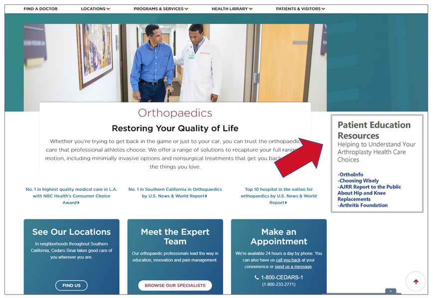 Joint and Bone Health Resources on a Hospital Website