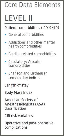 Core AJRR Level II data elements for risk-adjusted orthopaedic outcomes